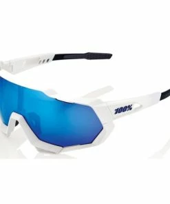 Lunettes 100% Speedtrap Blanc Mat / Verre HiPER Bleu Multicouche